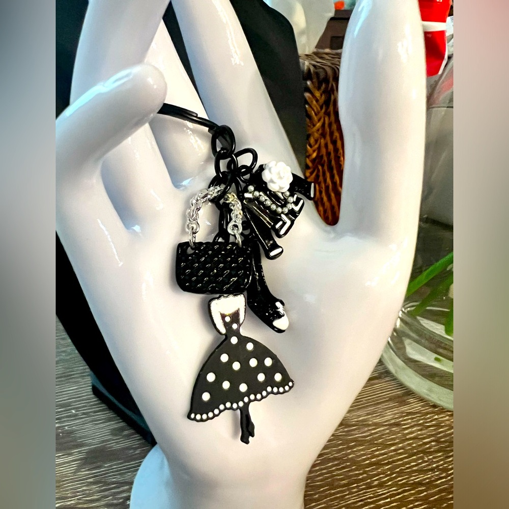 Chic Black and White Charm Keychain